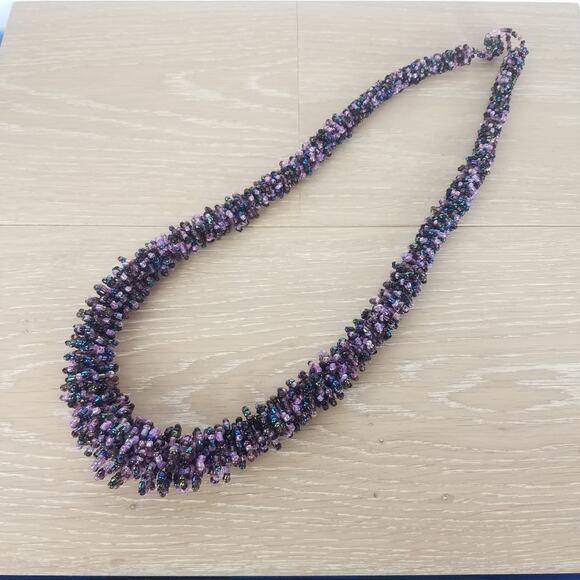 Handmade Beaded Purple Chunky Statement Necklace - Picture 2 of 6